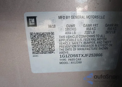 2018 Chevrolet Malibu Lt z USA, uszkodzony, nr VIN 1G1ZD5STXJF253866